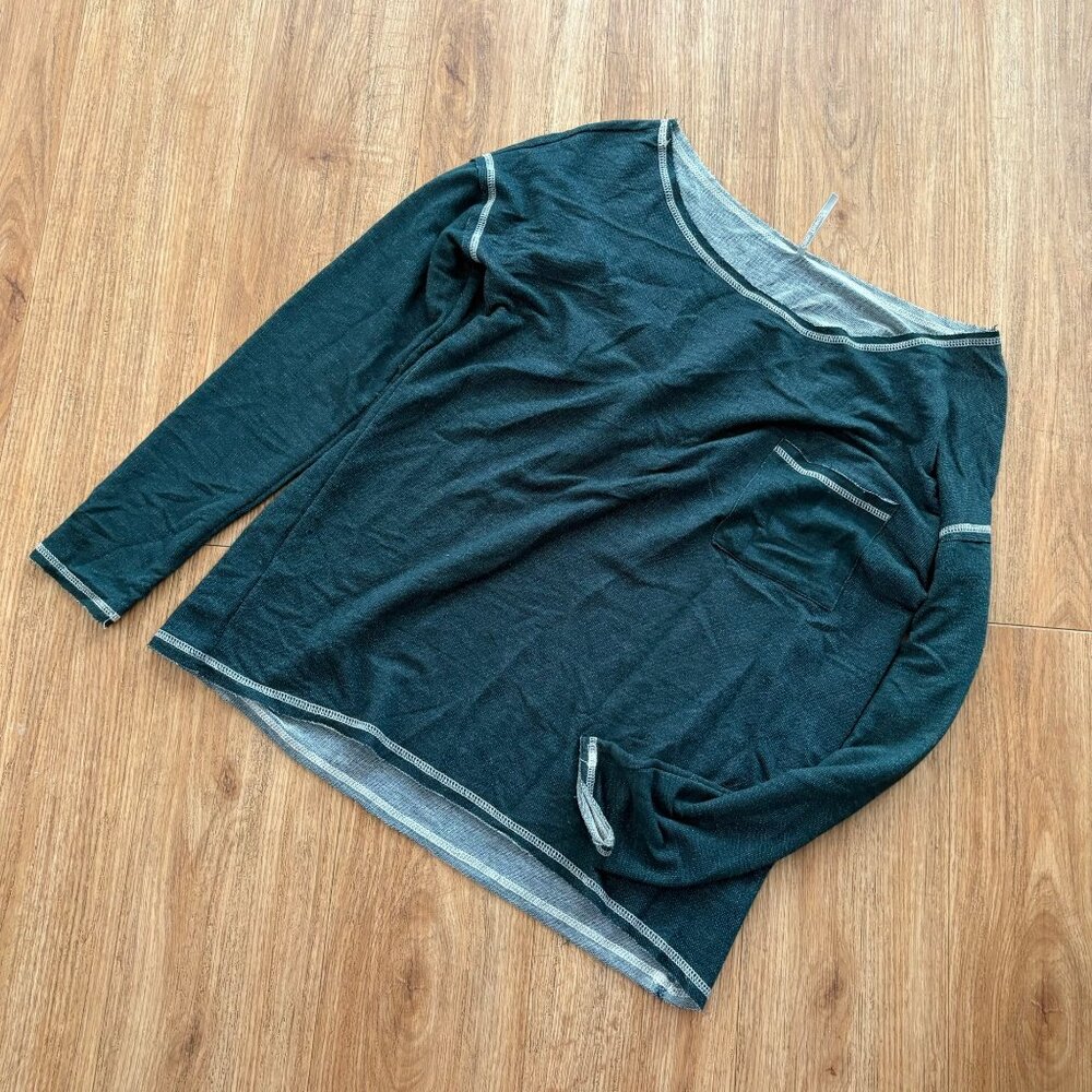 Color Thread Long Sleeve Scoop Neck Knit Blouse Teal Green Women’s Size S